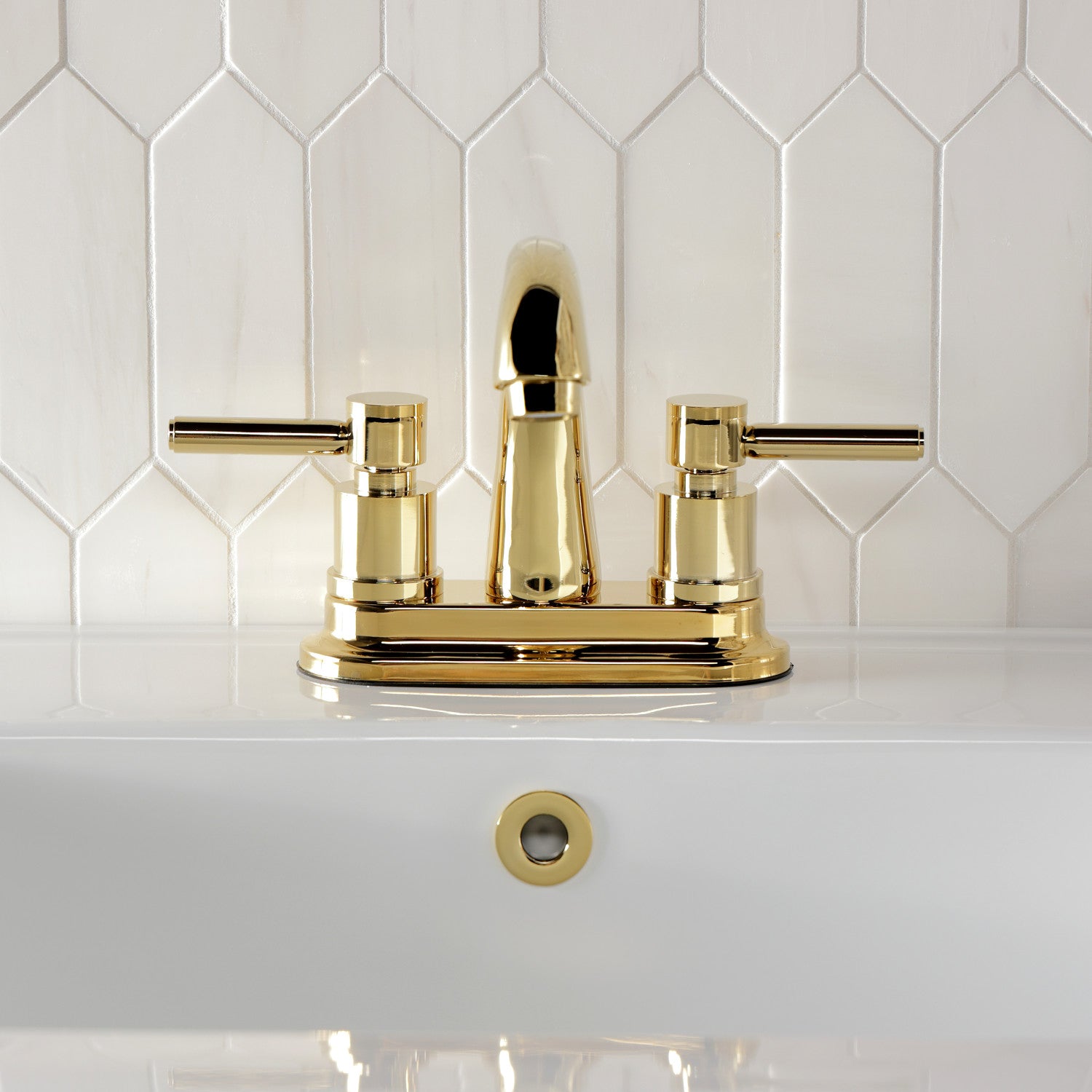 Kingston Tulare KS8612DL - Concord Double-Handle 3-Hole Deck Mount 4-Inch Centerset Bathroom Faucet with Brass Pop-Up, Polished Brass — thumbnail 3